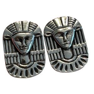 Vintage 1970's Swank cufflinks dimensional silver Egyptian Revival Pharaoh Face